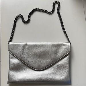 J. Crew silver leather envelope clutch